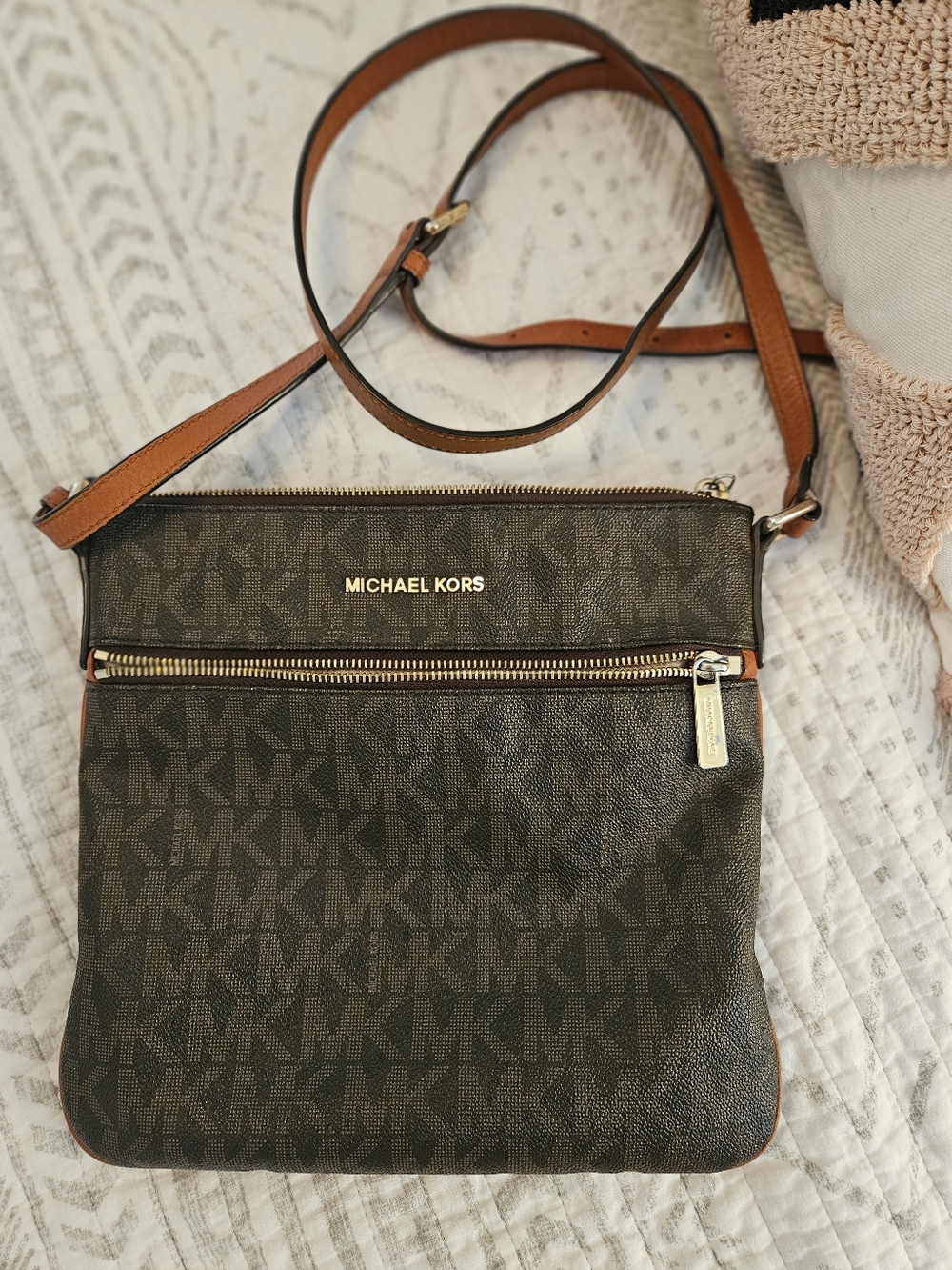 Michael Kors Brown and Tan Logo Crossbody Bag . Not Sure If Jet Set Or NYLA Bag.
